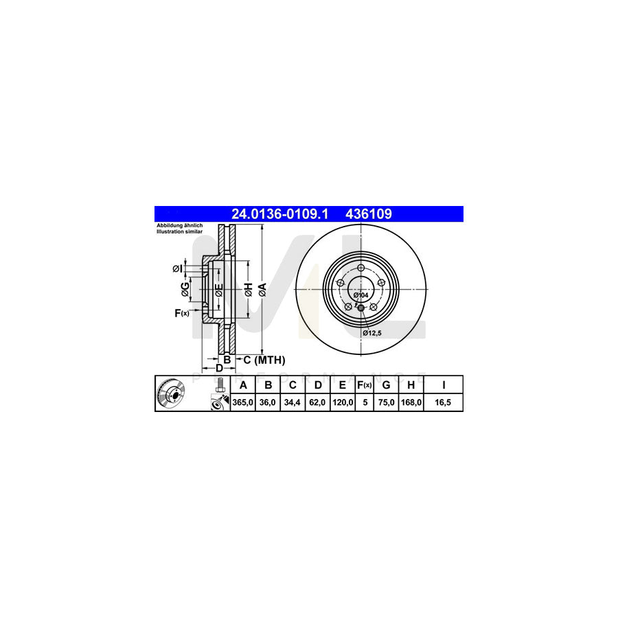 ATE 24.0136-0109.1 Brake Disc Vented, Coated, High-carbon, with bolts/screws | ML Performance Car Parts