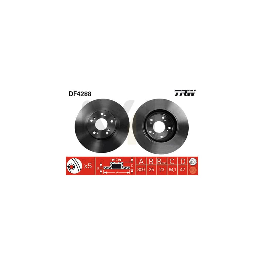 TRW DF4288 Brake Disc for HONDA Civic VII Hatchback (EU, EP, EV) Vented, Painted | ML Performance Car Parts