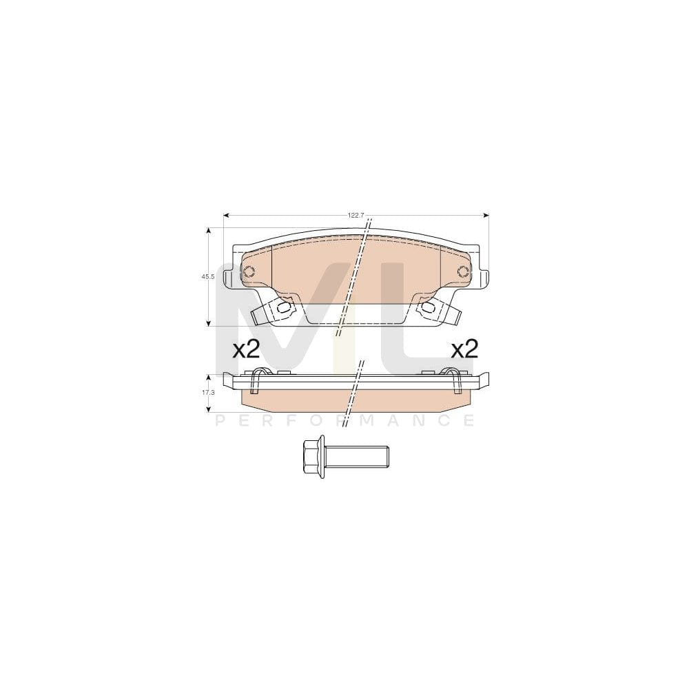 TRW Gdb4452 Brake Pad Set For Cadillac Srx (Gmt265) With Acoustic Wear Warning, With Brake Caliper Screws, With Accessories | ML Performance Car Parts