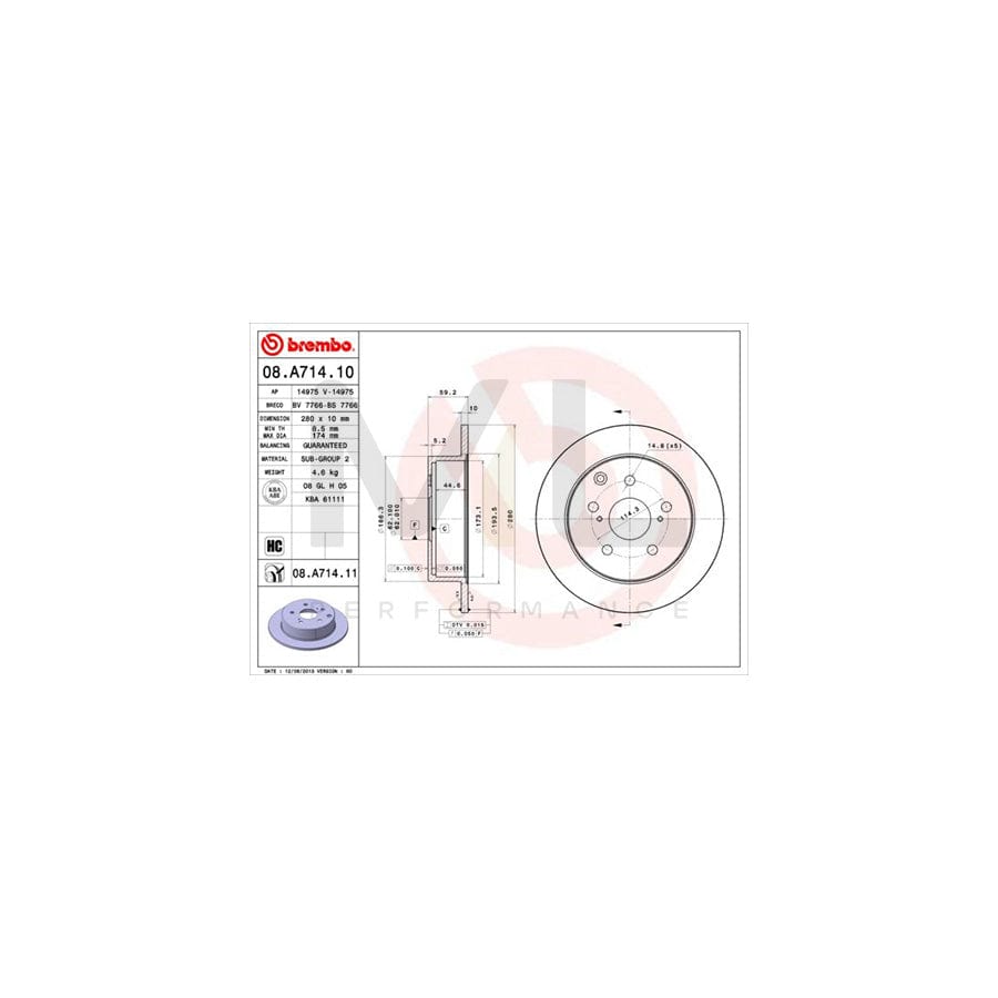 BREMBO COATED DISC LINE 08.A714.11 Brake Disc for TOYOTA AVENSIS Solid, Coated, High-carbon | ML Performance Car Parts