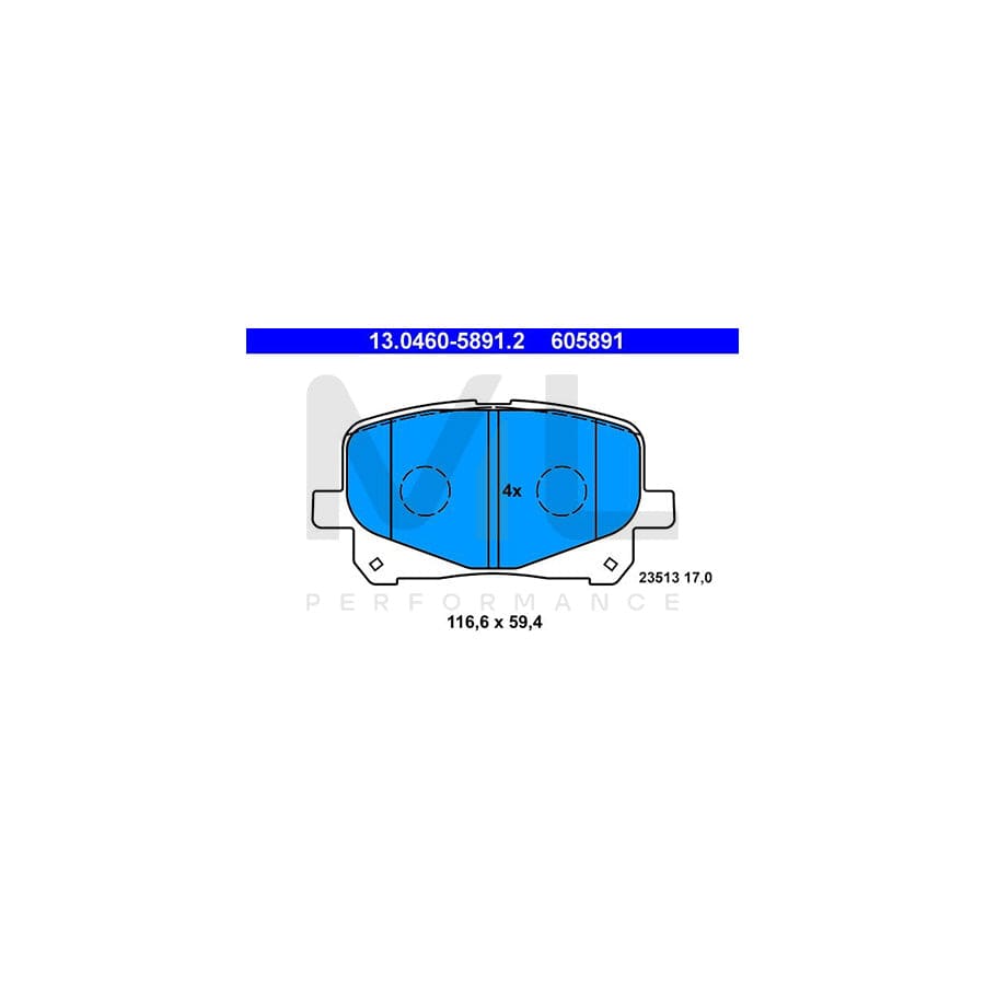 ATE 13.0460-5891.2 Brake pad set excl. wear warning contact, not prepared for wear indicator | ML Performance Car Parts