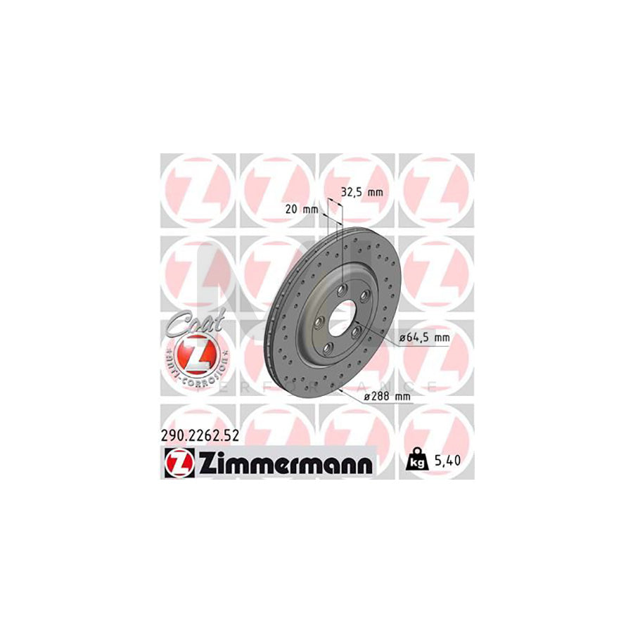 ZIMMERMANN SPORT COAT Z 290.2262.52 Brake Disc Internally Vented, Perforated, Coated | ML Performance Car Parts