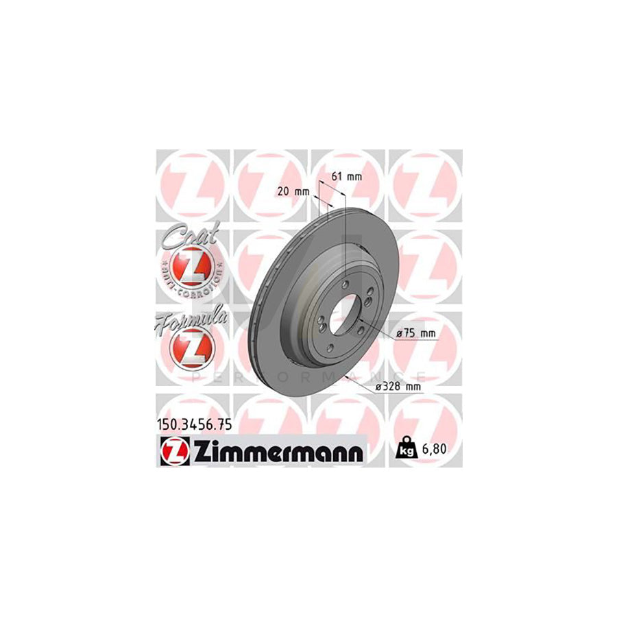 ZIMMERMANN FORMULA Z COAT Z 150.3456.75 Brake Disc for BMW 5 Saloon (E39) Two-piece brake disc, Vented, Coated, Alloyed / High-carbon | ML Performance Car Parts