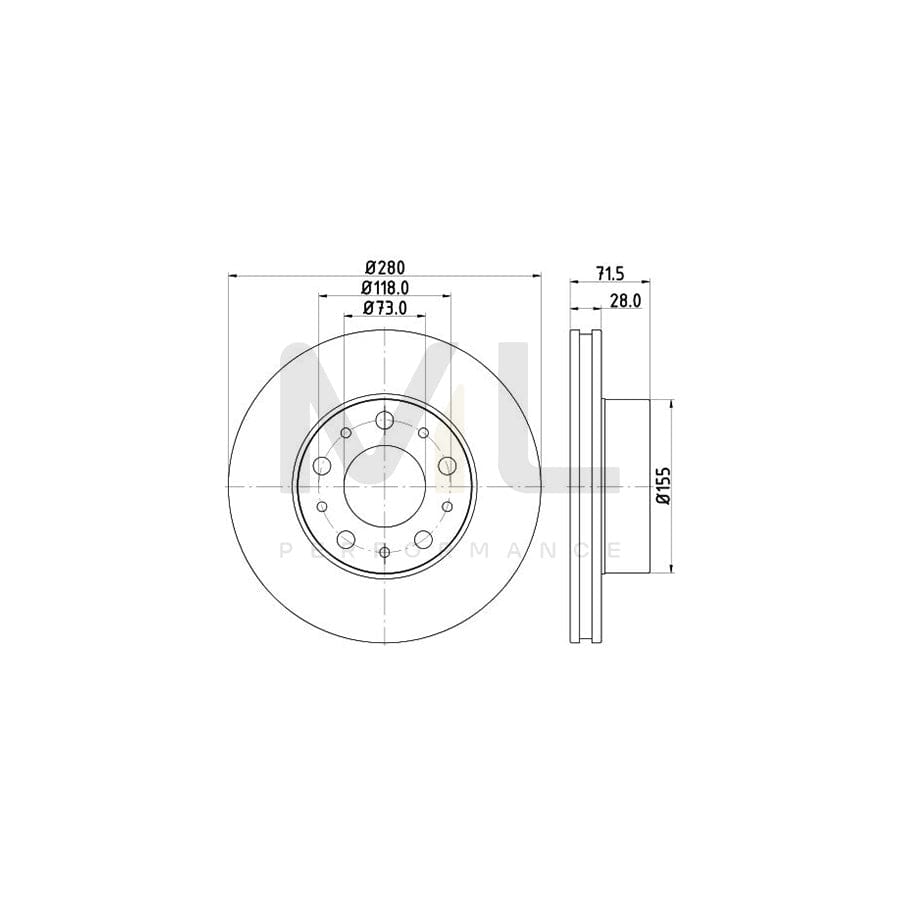 HELLA 8DD 355 122-691 Brake Disc Internally Vented, without wheel hub, without wheel studs | ML Performance Car Parts