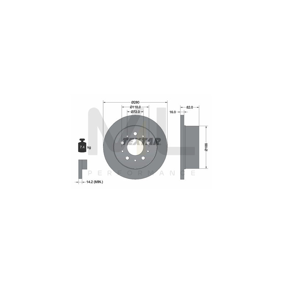 TEXTAR 92157400 Brake Disc Solid, without wheel hub, without wheel studs | ML Performance Car Parts