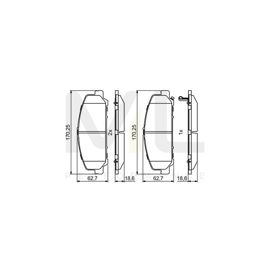 Bosch 0986495375 Brake Pad Set With Acoustic Wear Warning, With Anti-Squeak Plate BP1725 | ML Performance Car Parts