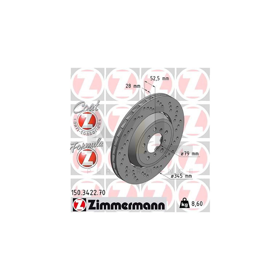 ZIMMERMANN FORMULA Z COAT Z 150.3422.70 Brake Disc Perforated, Two-piece brake disc, Vented, Coated, Alloyed / High-carbon | ML Performance Car Parts