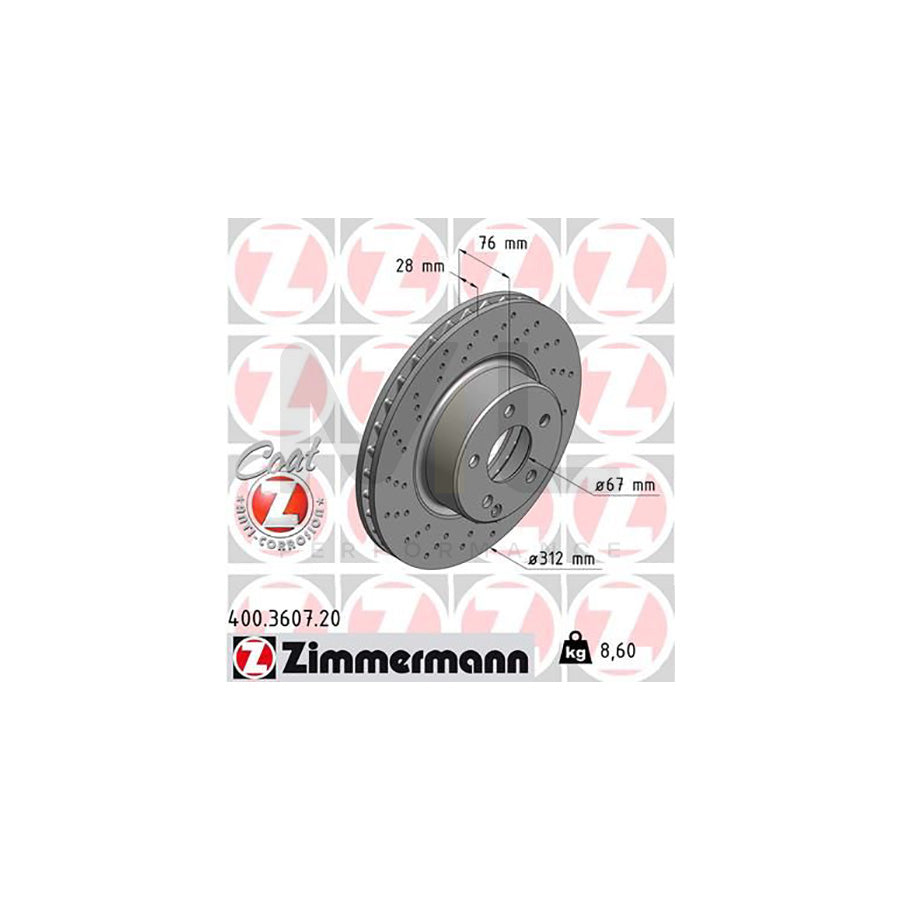 ZIMMERMANN COAT Z 400.3607.20 Brake Disc suitable for MERCEDES-BENZ S-Class Saloon (W220) Internally Vented, Perforated, Coated, High-carbon | ML Performance Car Parts