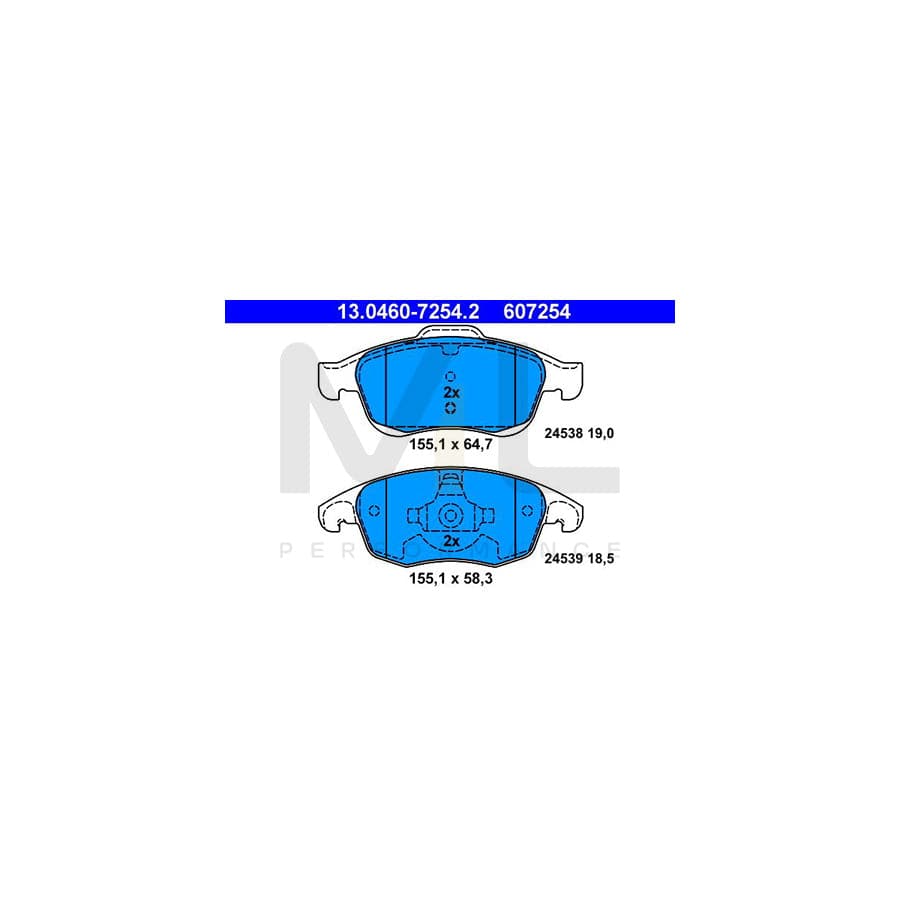 ATE 13.0460-7254.2 Brake pad set excl. wear warning contact, not prepared for wear indicator | ML Performance Car Parts