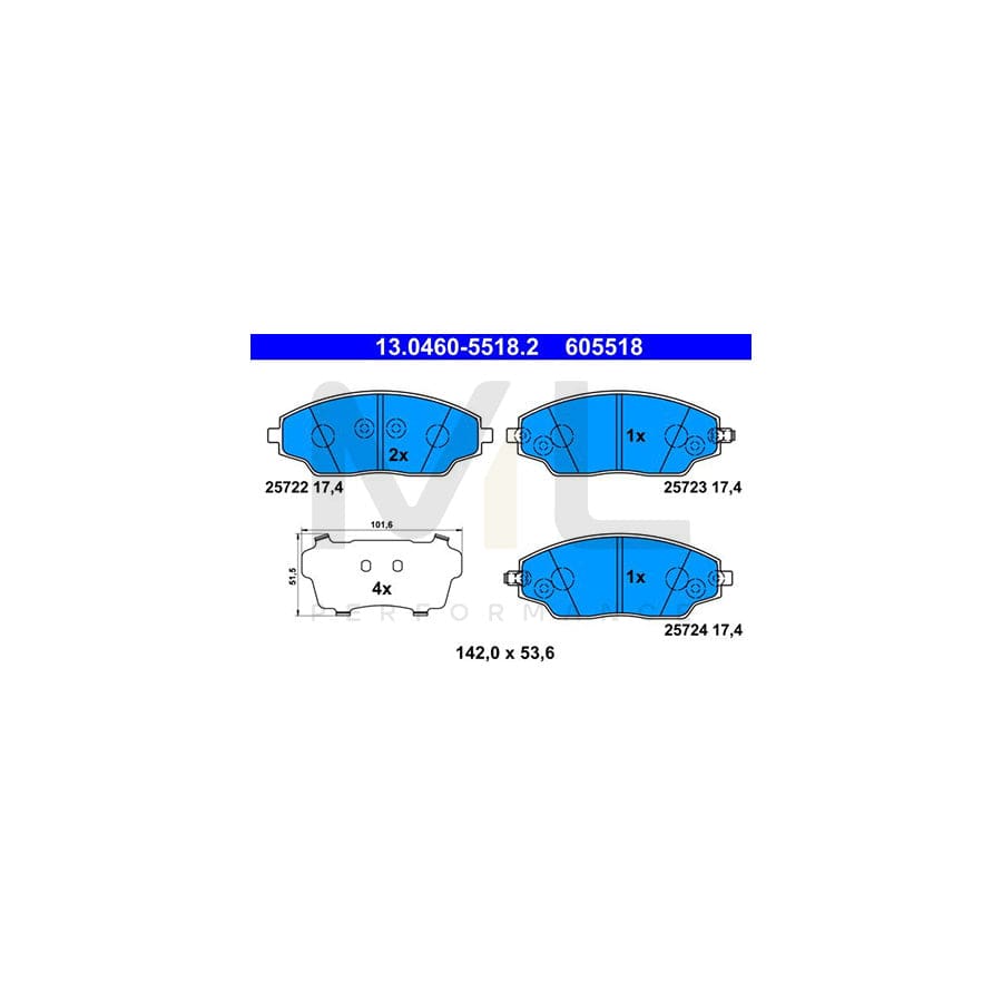 ATE 13.0460-5518.2 Brake pad set with acoustic wear warning, with anti-squeak plate | ML Performance Car Parts