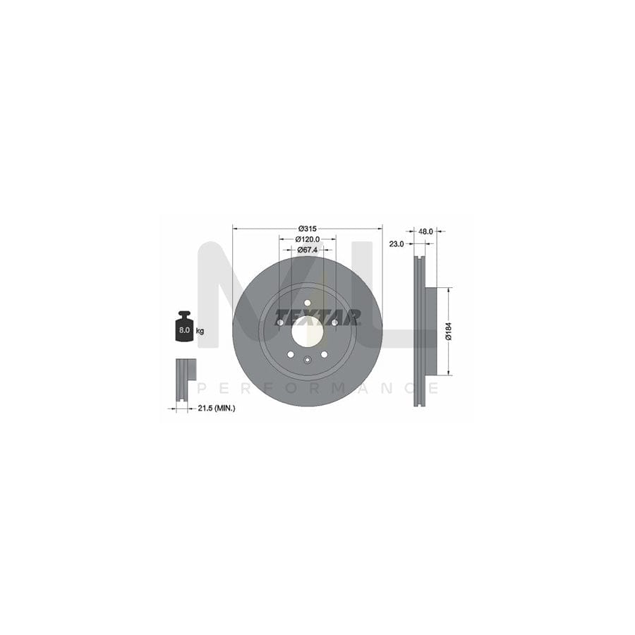 TEXTAR PRO 92187303 Brake Disc Internally Vented, Coated, without wheel hub, without wheel studs | ML Performance Car Parts