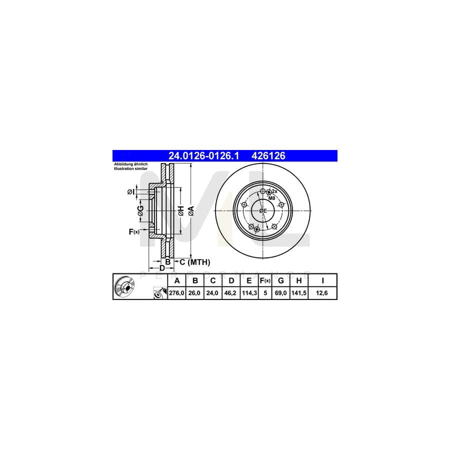 ATE 24.0126-0126.1 Brake Disc Vented, Coated | ML Performance Car Parts