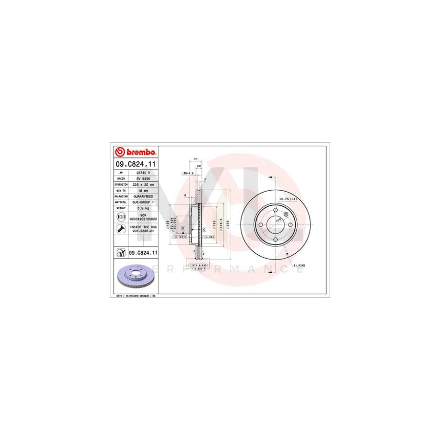 BREMBO 09.C824.11 Brake Disc Internally Vented, Coated, with bolts/screws | ML Performance Car Parts