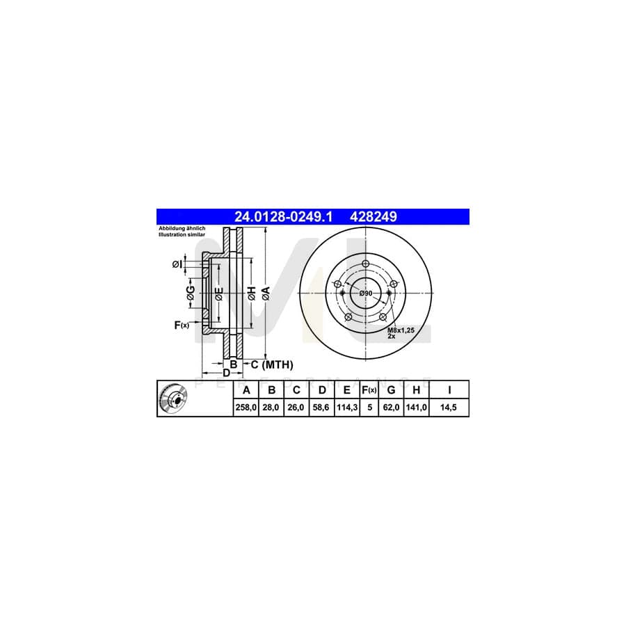 ATE 24.0128-0249.1 Brake Disc Vented, Coated | ML Performance Car Parts