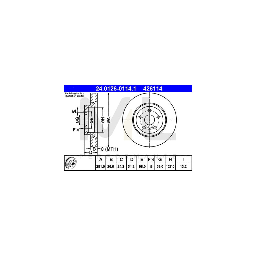 ATE 24.0126-0114.1 Brake Disc for LANCIA DELTA Vented | ML Performance Car Parts