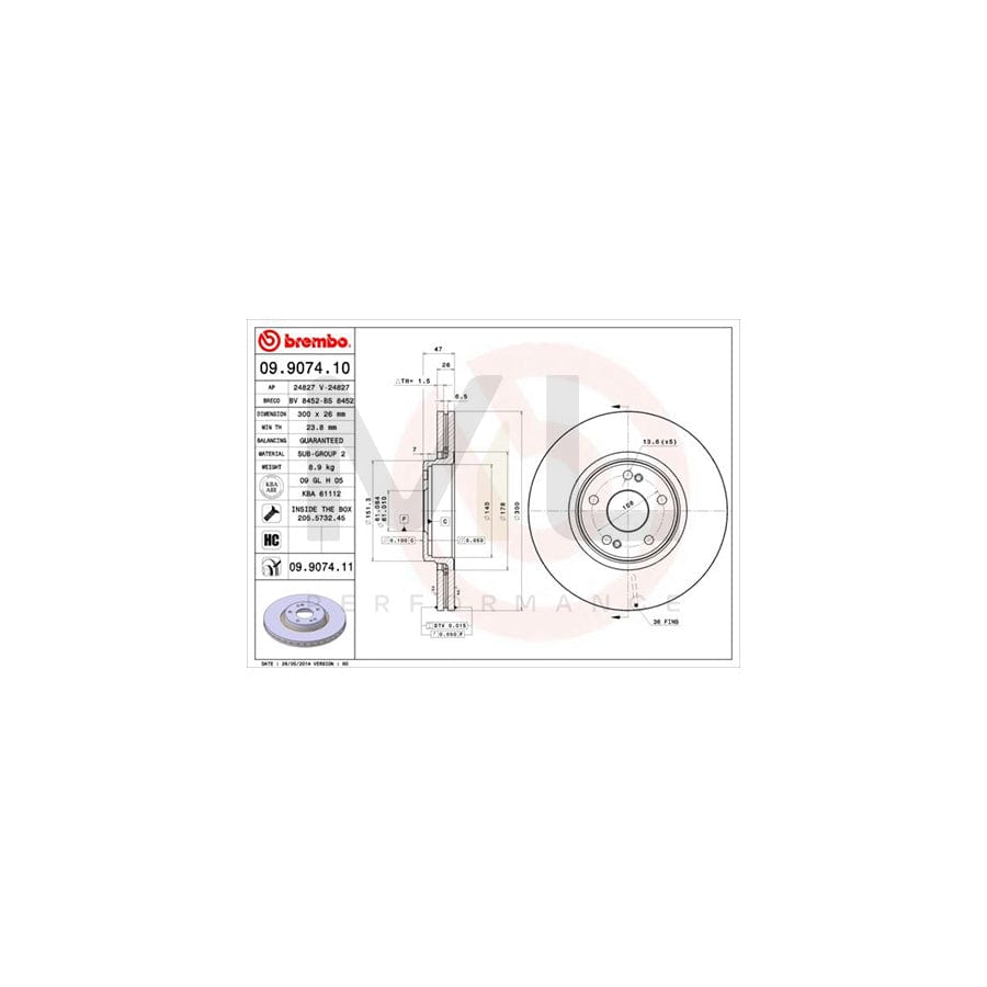 BREMBO COATED DISC LINE 09.9074.11 Brake Disc for RENAULT LAGUNA Internally Vented, Coated, with bolts/screws | ML Performance Car Parts