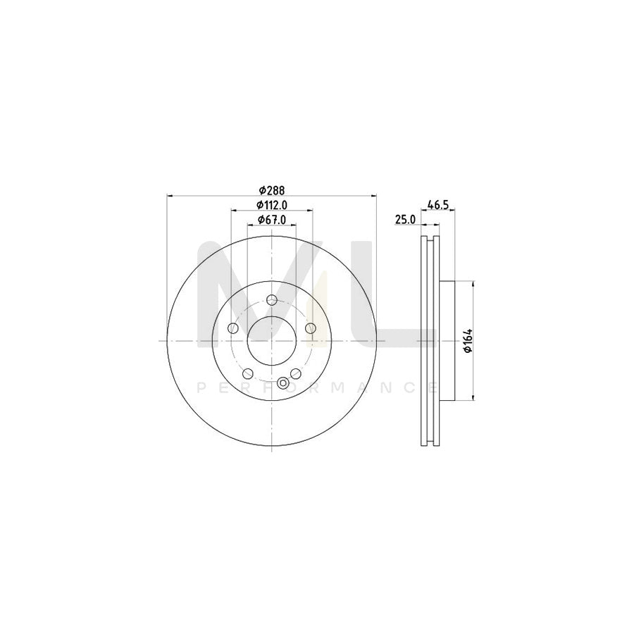 HELLA 8DD 355 125-541 Brake Disc PRO High Carbon, Internally Vented, Coated, High-carbon, without wheel hub, without wheel studs | ML Performance Car Parts