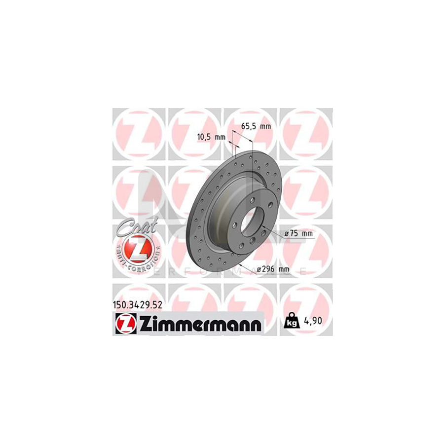 ZIMMERMANN SPORT COAT Z 150.3429.52 Brake Disc Perforated, Solid, Coated, High-carbon | ML Performance Car Parts