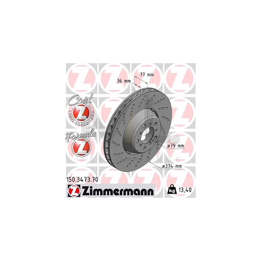 ZIMMERMANN FORMULA Z COAT Z 150.3473.70 Brake Disc Perforated, Two-piece brake disc, Vented, Coated, Alloyed / High-carbon | ML Performance Car Parts