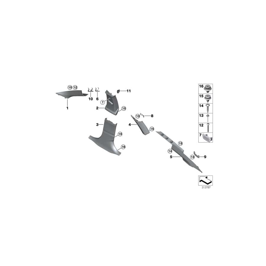 Genuine BMW 51437305508 F34 Trim Cover, C-Pillar, Upper Right OYSTER (Inc. 330iX, 320iX & 335iX) | ML Performance UK Car Parts