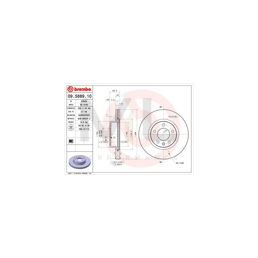 BREMBO 09.5889.10 Brake Disc Internally Vented | ML Performance Car Parts