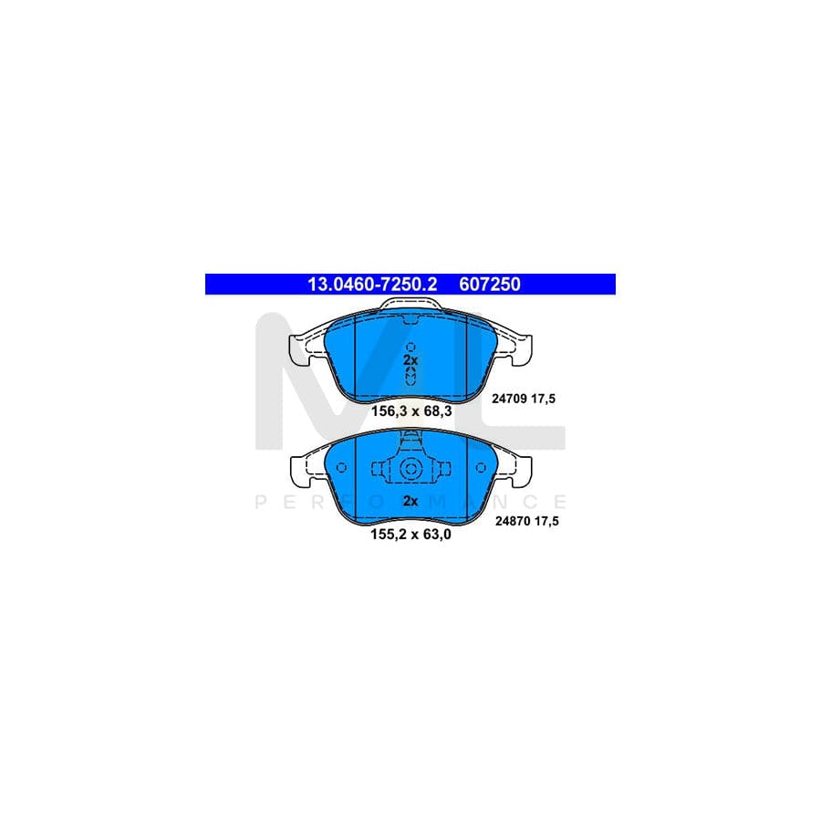 ATE 13.0460-7250.2 Brake pad set excl. wear warning contact, not prepared for wear indicator | ML Performance Car Parts