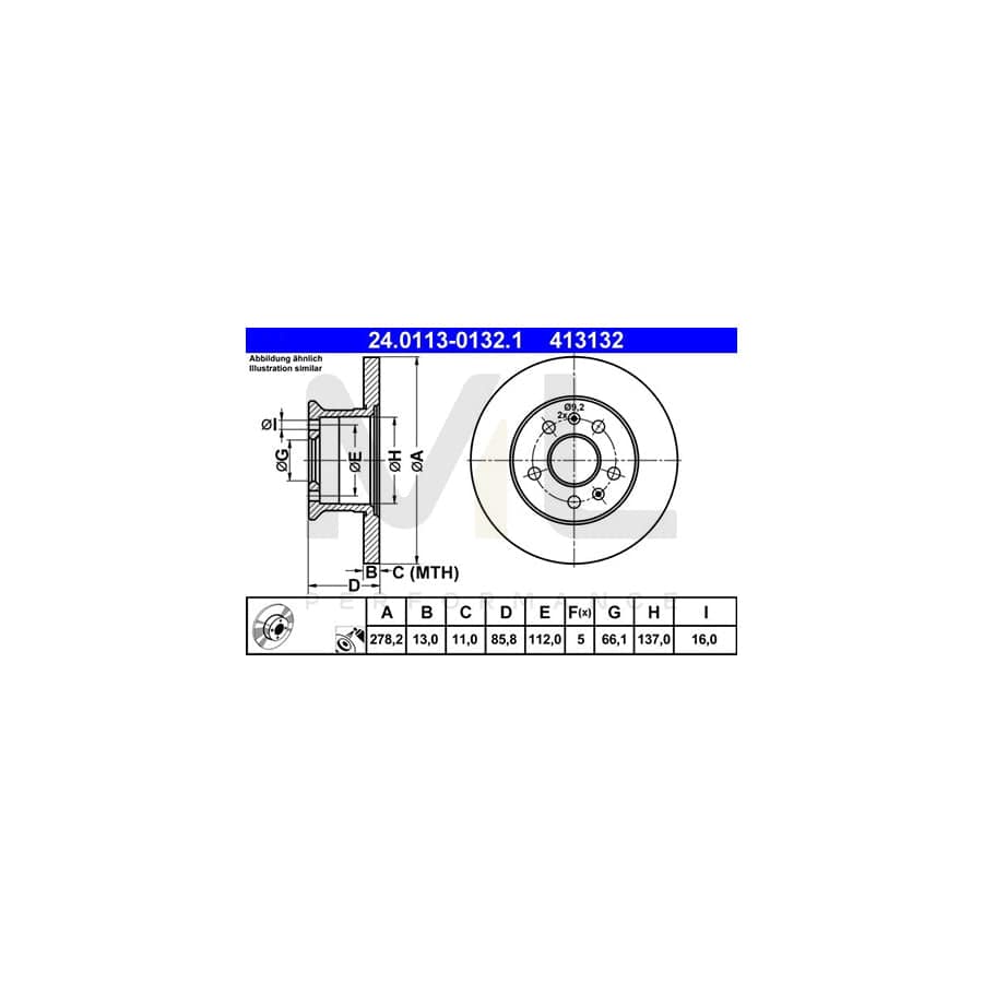 ATE 24.0113-0132.1 Brake Disc for VW TRANSPORTER Solid, Coated | ML Performance Car Parts