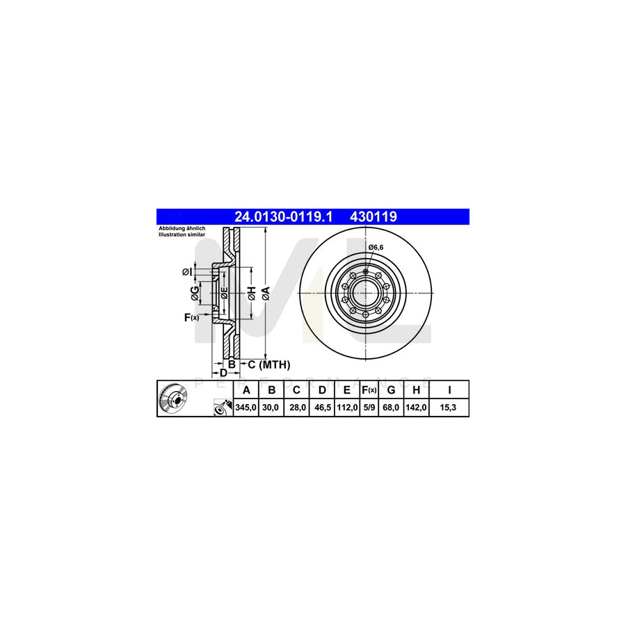 ATE 24.0130-0119.1 Brake Disc for AUDI A4 Vented, Coated, High-carbon | ML Performance Car Parts