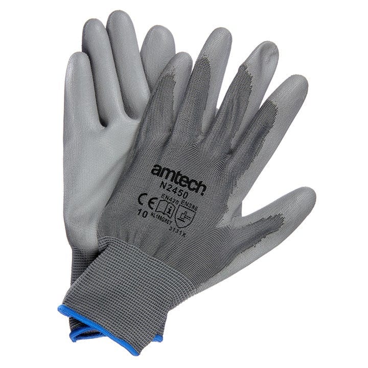 Amtech Light Duty PU Coated Palm Gloves Grey XL (Size: 10) | ML Performance DIY & Power Tools