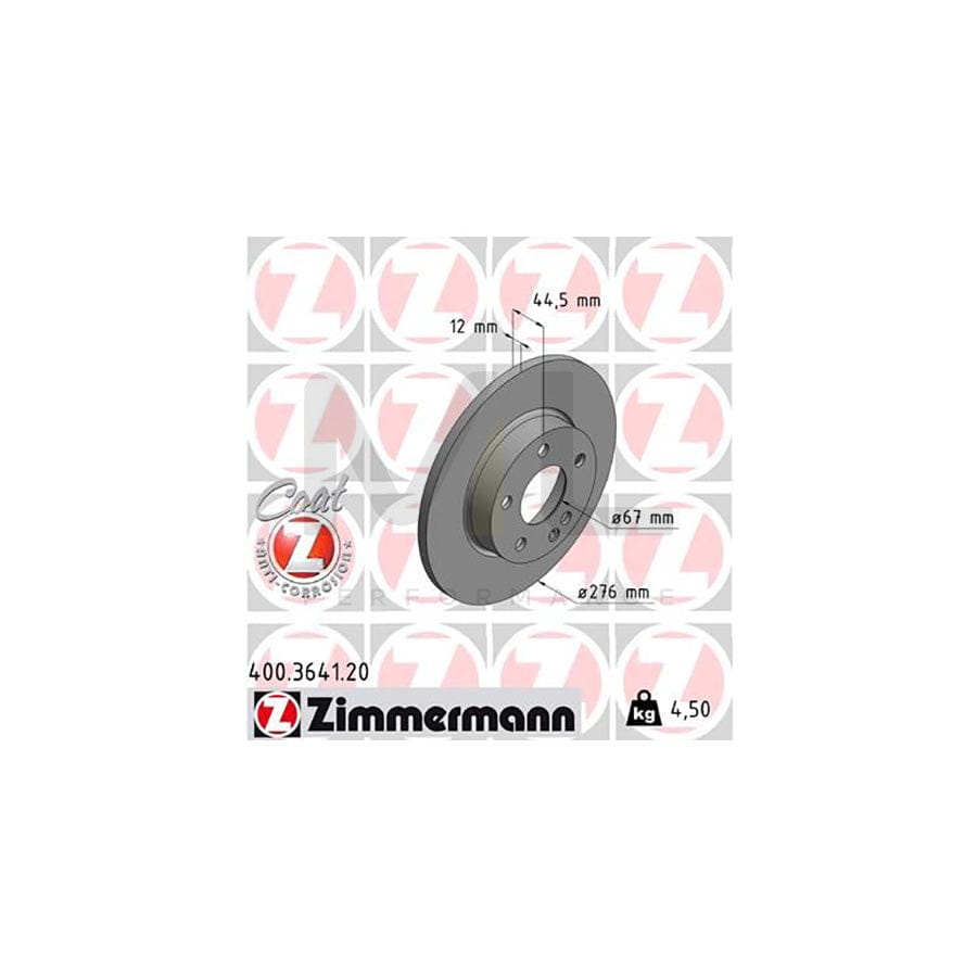 ZIMMERMANN COAT Z 400.3641.20 Brake Disc suitable for MERCEDES-BENZ A-Class (W169) Solid, Coated, High-carbon | ML Performance Car Parts