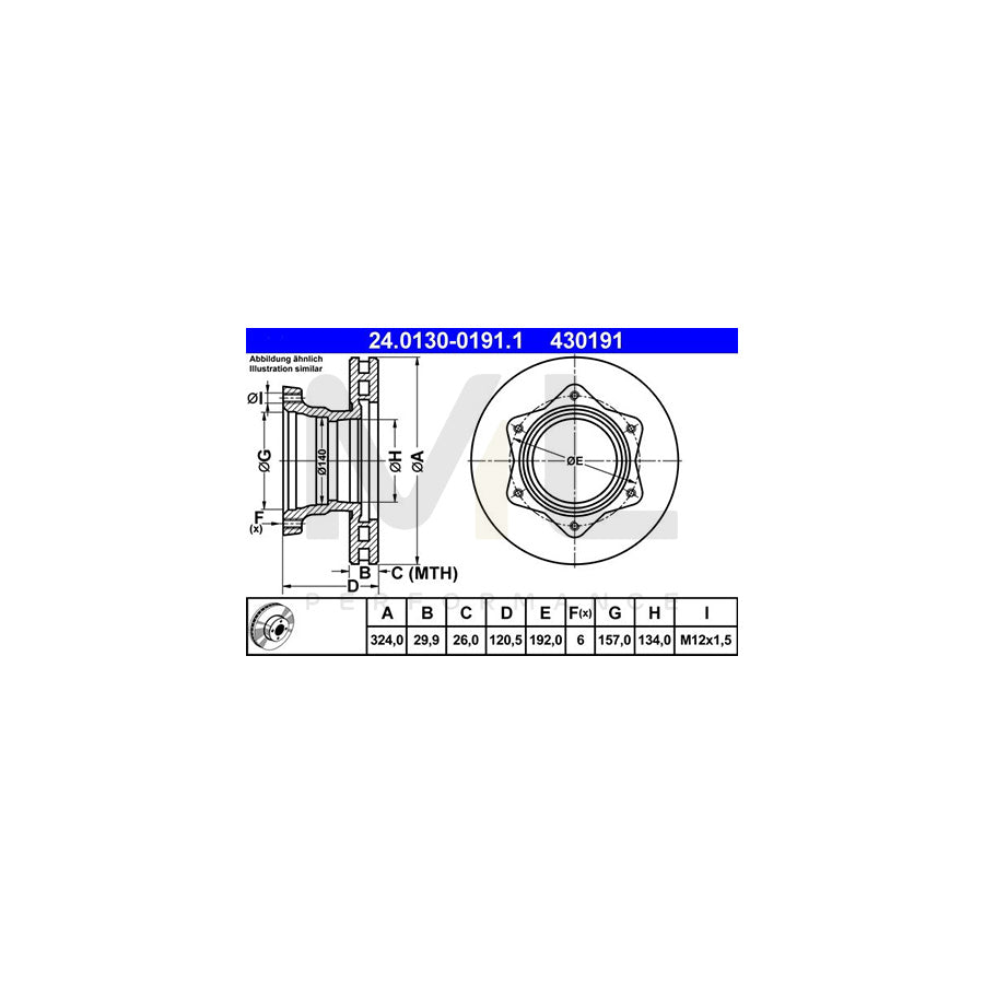 ATE 24.0130-0191.1 Brake Disc suitable for MERCEDES-BENZ VARIO Vented, Alloyed / High-carbon | ML Performance Car Parts