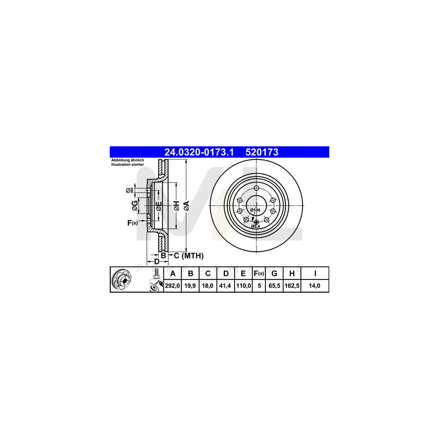 ATE PowerDisc 24.0320-0173.1 Brake Disc Vented, Coated, with bolts/screws | ML Performance Car Parts