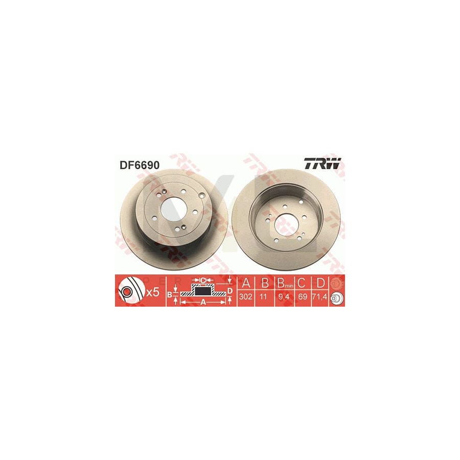 TRW DF6690 Brake Disc for HYUNDAI Santa Fe II (CM) Solid, Painted | ML Performance Car Parts