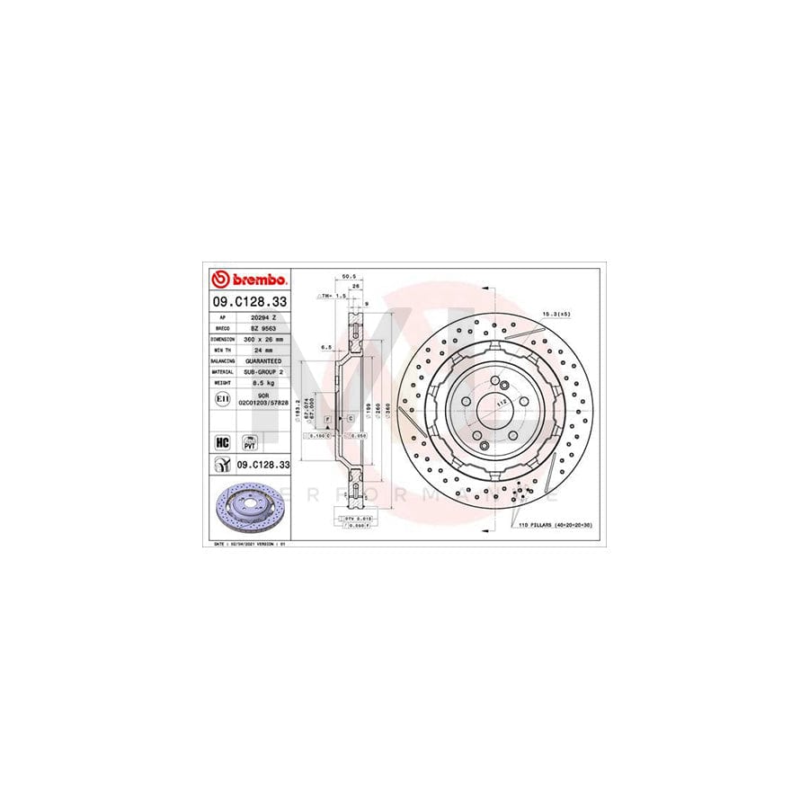 BREMBO 09.C128.33 Brake Disc Internally Vented, Coated, High-carbon | ML Performance Car Parts