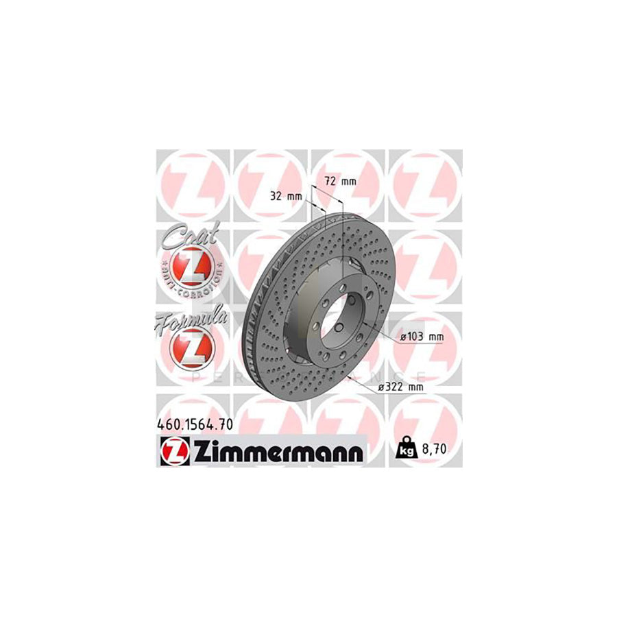 ZIMMERMANN FORMULA Z COAT Z 460.1564.70 Brake Disc for PORSCHE 911 Coupe (993) Perforated, Two-piece brake disc, Vented, Coated, Alloyed / High-carbon | ML Performance Car Parts