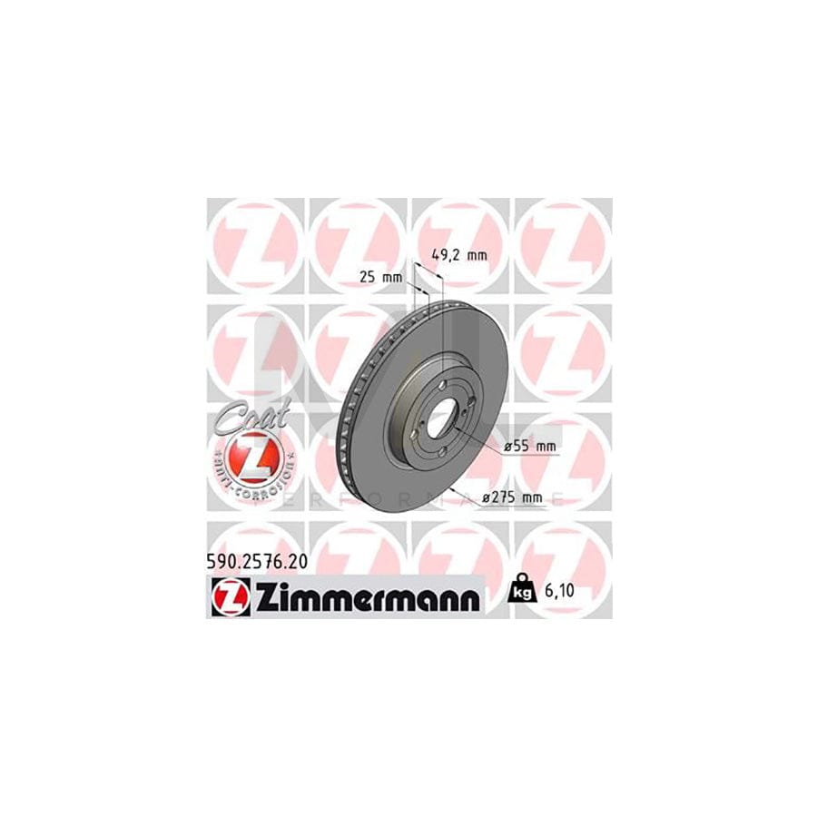 ZIMMERMANN COAT Z 590.2576.20 Brake Disc for TOYOTA COROLLA Internally Vented, Coated | ML Performance Car Parts