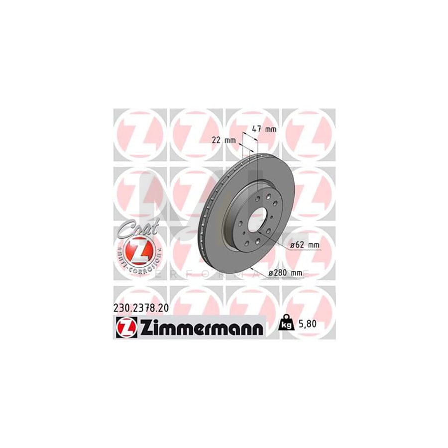 ZIMMERMANN COAT Z 230.2378.20 Brake Disc Internally Vented, Coated | ML Performance Car Parts