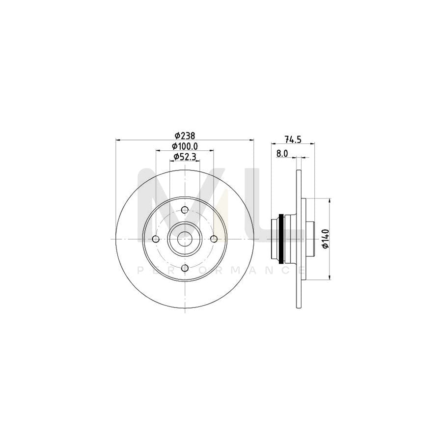 HELLA PRO 8DD 355 125-161 Brake Disc for RENAULT 19 Solid, Coated, with ABS sensor ring, with wheel bearing | ML Performance Car Parts