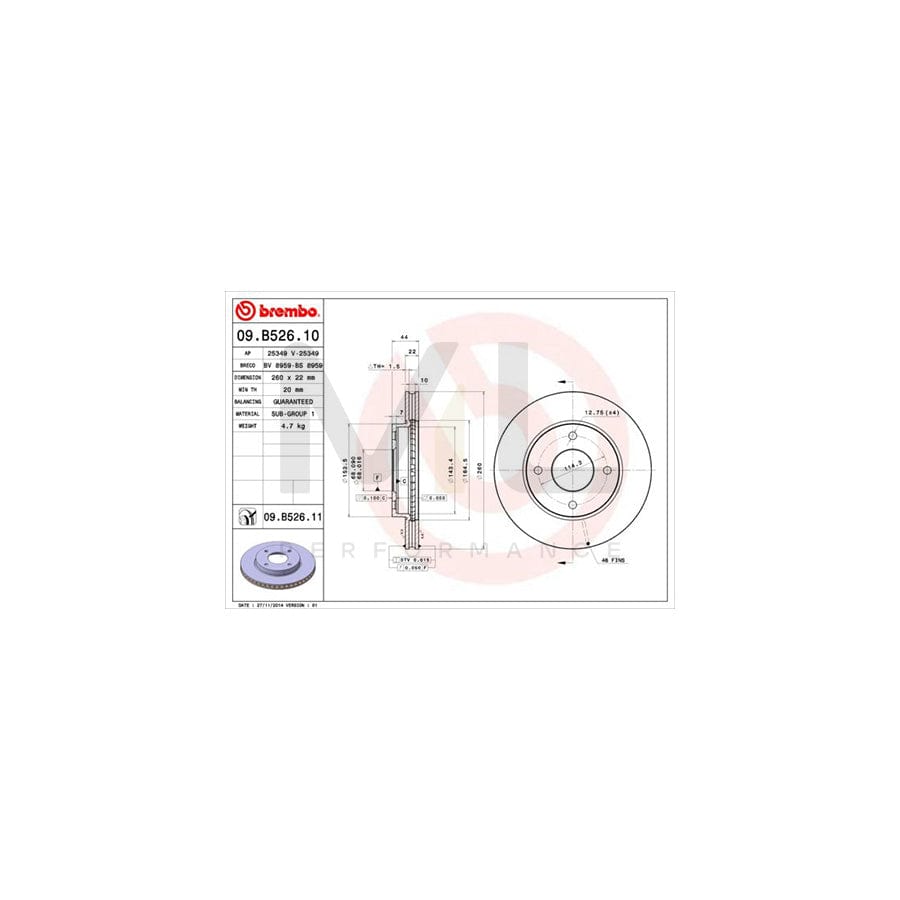 BREMBO 09.B526.10 Brake Disc for NISSAN TIIDA Internally Vented | ML Performance Car Parts