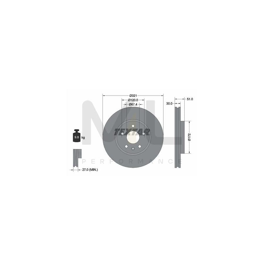 TEXTAR PRO 92187003 Brake Disc Internally Vented, Coated, without wheel hub, without wheel studs | ML Performance Car Parts