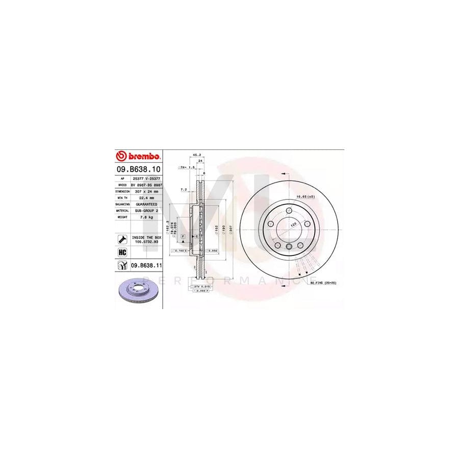 BREMBO 09.B638.10 Brake Disc Internally Vented, High-carbon, with bolts/screws | ML Performance Car Parts