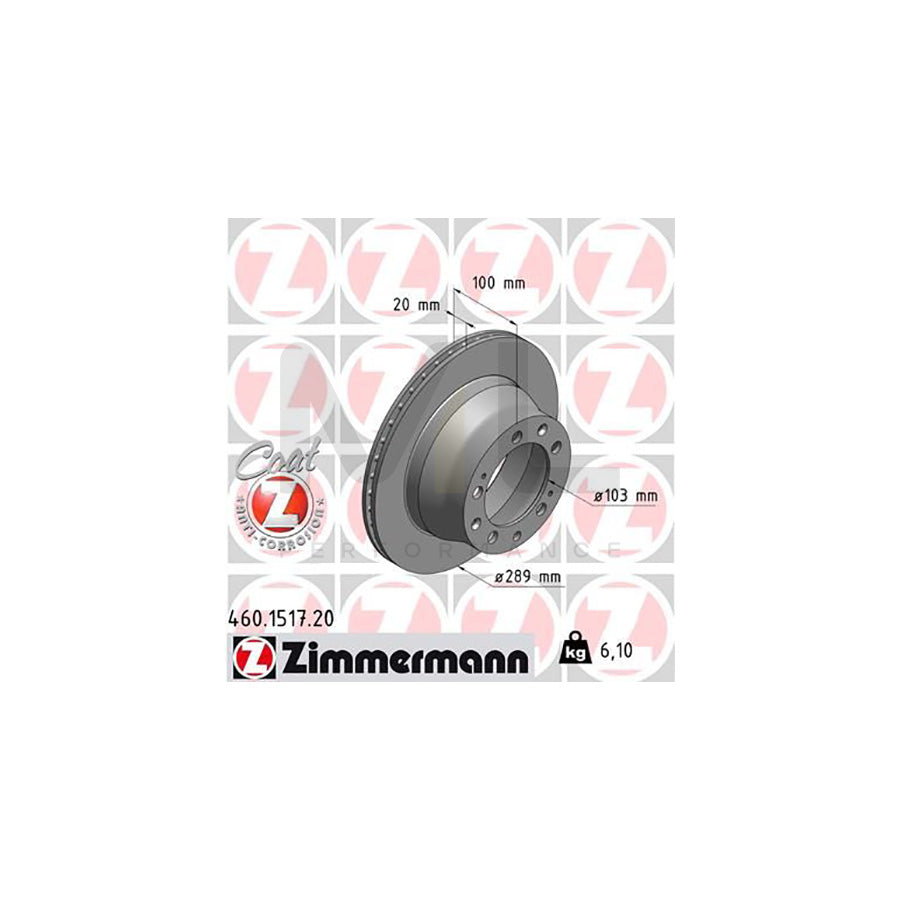 ZIMMERMANN COAT Z 460.1517.20 Brake Disc for PORSCHE 944 Coupe Internally Vented, Coated | ML Performance Car Parts