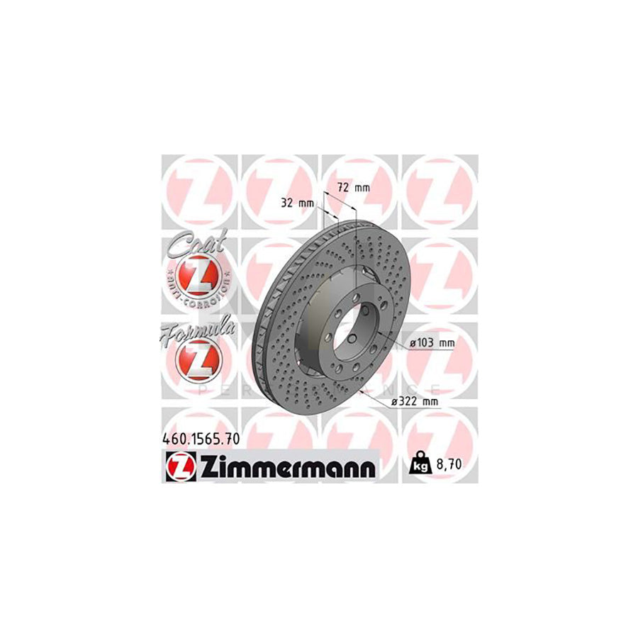 ZIMMERMANN FORMULA Z COAT Z 460.1565.70 Brake Disc for PORSCHE 911 Coupe (993) Perforated, Two-piece brake disc, Vented, Coated, Alloyed / High-carbon | ML Performance Car Parts