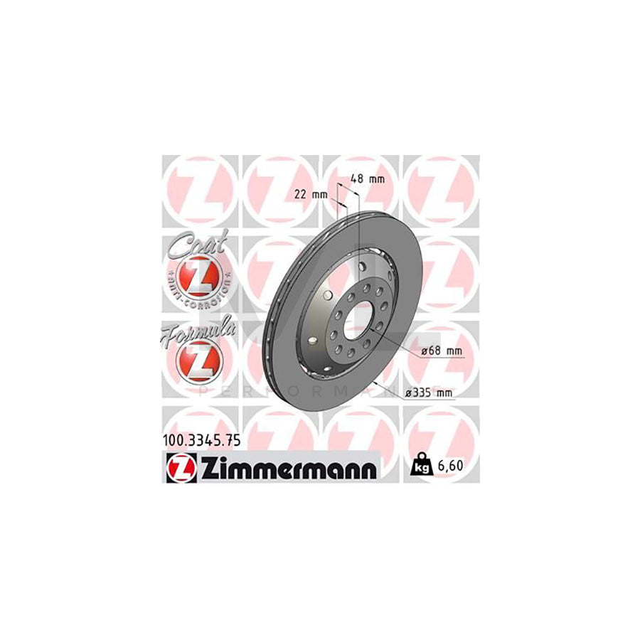 ZIMMERMANN FORMULA Z COAT Z 100.3345.75 Brake Disc for AUDI A6 Two-piece brake disc, Vented, Coated, Alloyed / High-carbon | ML Performance Car Parts