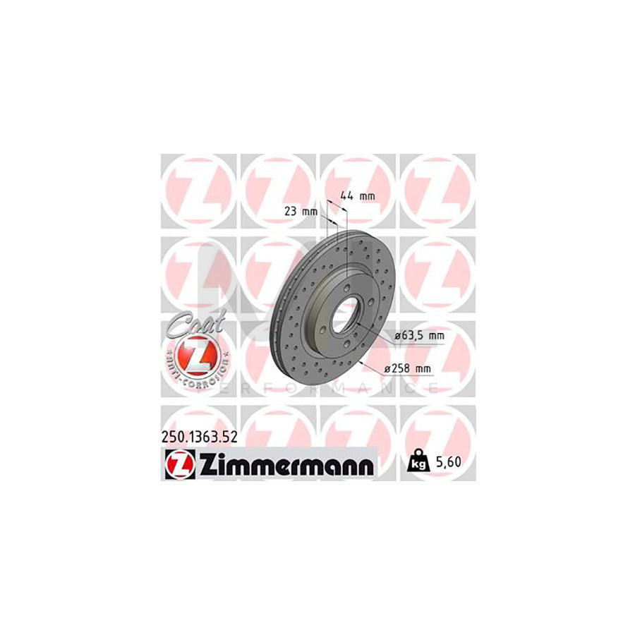 ZIMMERMANN SPORT COAT Z 250.1363.52 Brake Disc Internally Vented, Perforated, Coated | ML Performance Car Parts