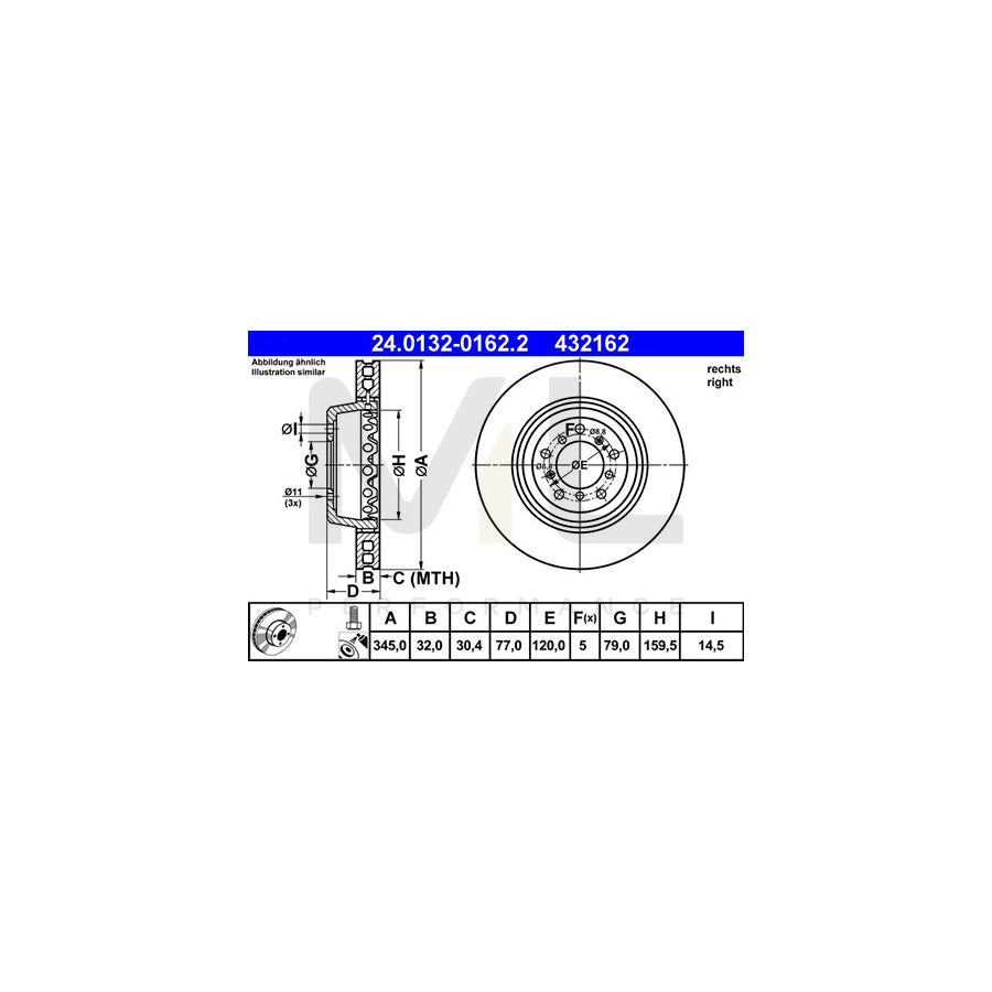 ATE 24.0132-0162.2 Brake Disc for BMW 5 Saloon (E39) Two-piece brake disc, Vented, Coated, High-carbon, with bolts/screws | ML Performance Car Parts