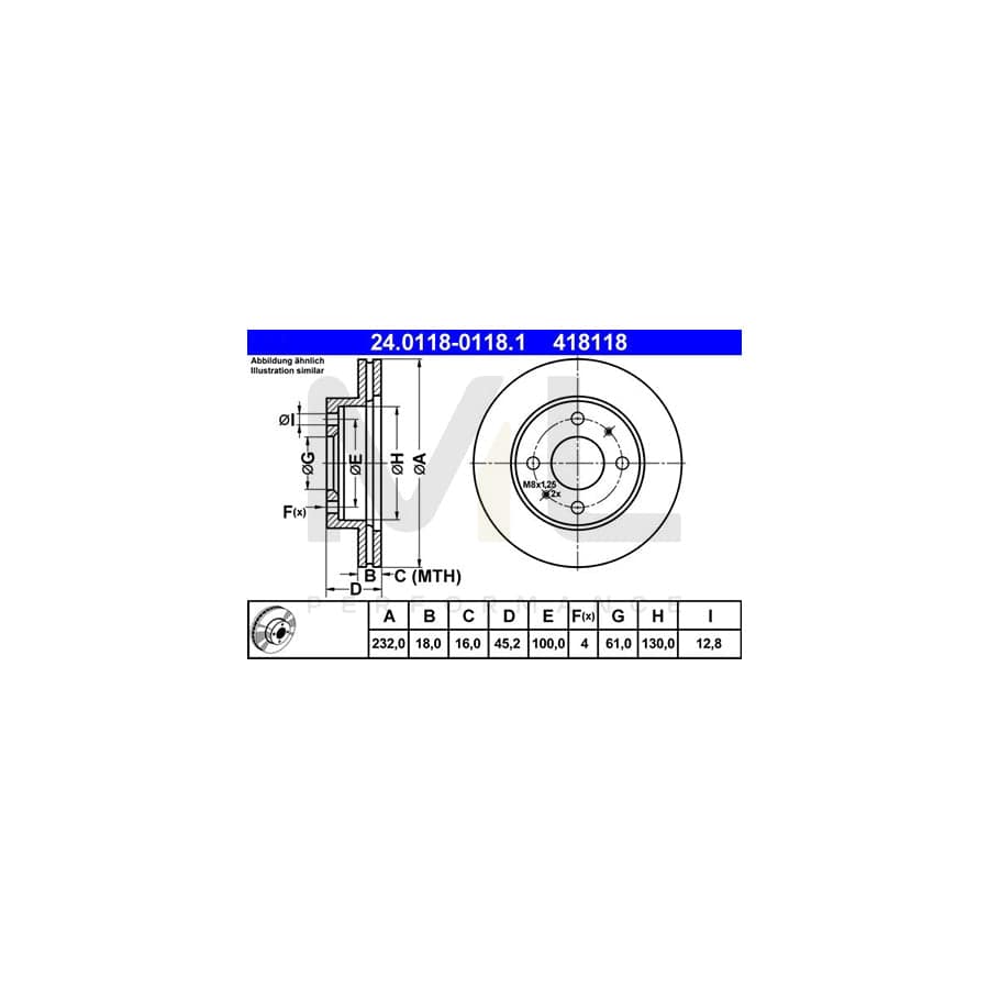 ATE 24.0118-0118.1 Brake Disc for NISSAN ALMERA Vented | ML Performance Car Parts