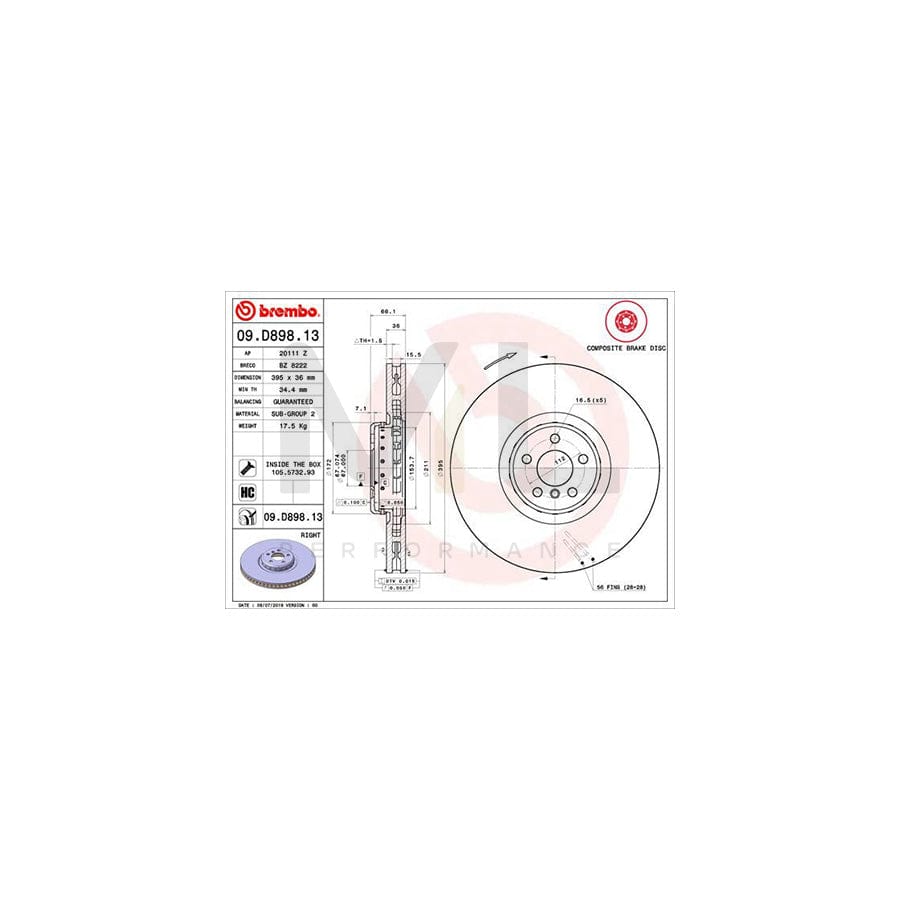 BREMBO 09.D898.13 Brake Disc Internally Vented, Coated, High-carbon, with bolts/screws | ML Performance Car Parts