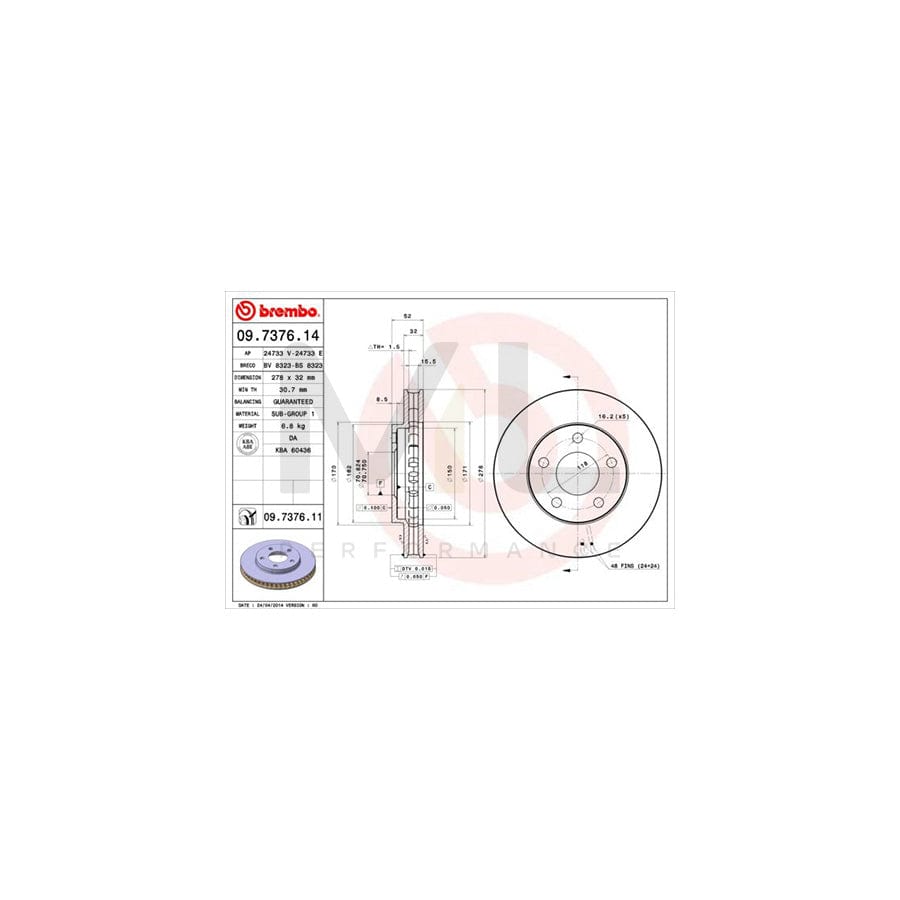 BREMBO 09.7376.14 Brake Disc Internally Vented | ML Performance Car Parts