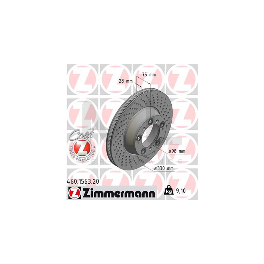 ZIMMERMANN COAT Z 460.1563.20 Brake Disc for PORSCHE 911 Internally Vented, Perforated, Coated | ML Performance Car Parts